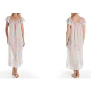 Miss Elaine Silk Essence Line Pastel Floral Silky Long Nightgown Sz ?